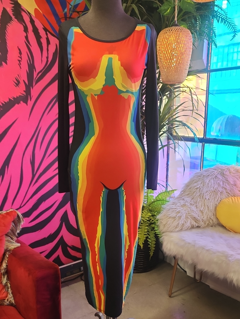 Vibrant Rainbow Bodycon Dress